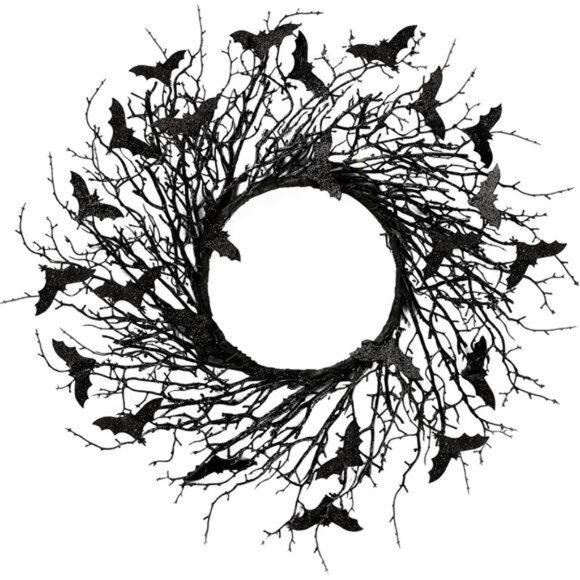 Other - New 17.7"Artificial Black Twig Wreath with Glitter Bats - Handmade